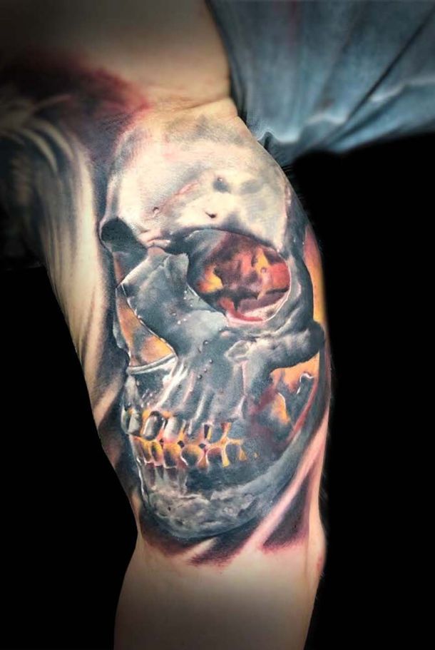 Totenkopf auf dem Bein, Tattoo-Design