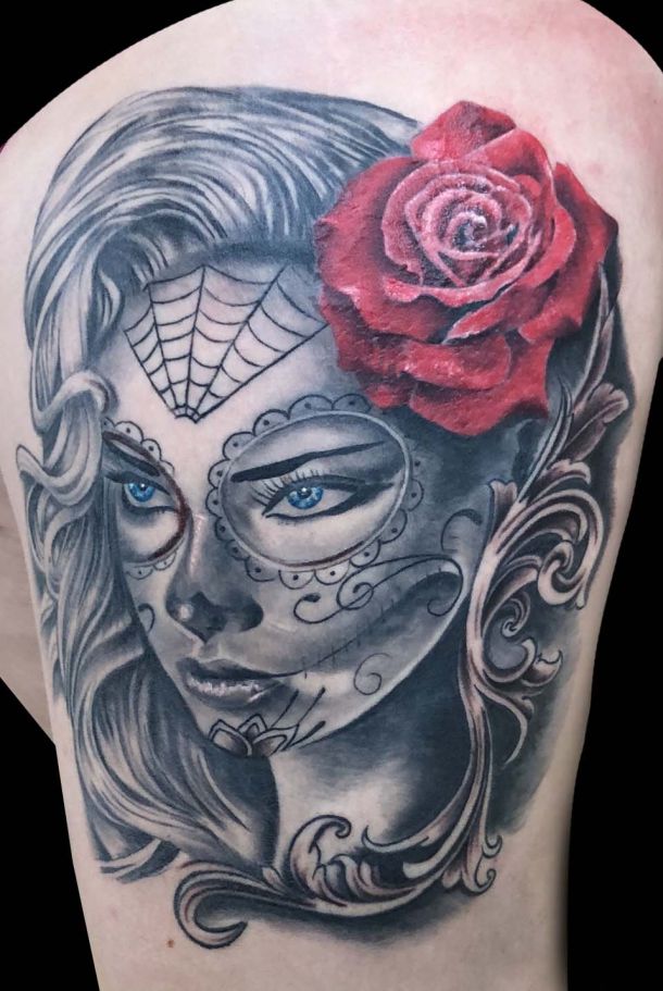 Frauengesicht mit Rose, Tatto-Design